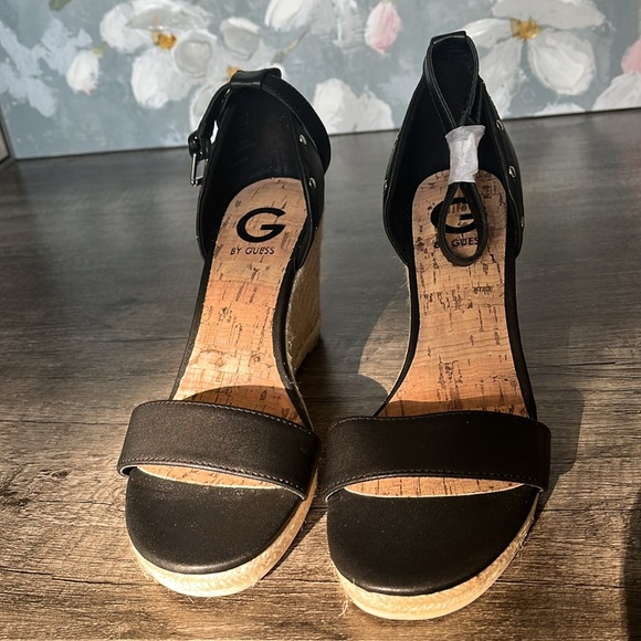 G by Guess open toe wedge, never worn, please refer to picture for size. Black - Picture 2 of 15